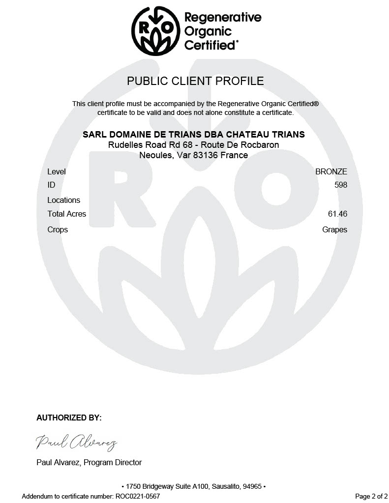 Vignoble du Domaine de Trian cultivé selon les principes de l’agriculture régénérative, dans le Var - Certificat | Page 2